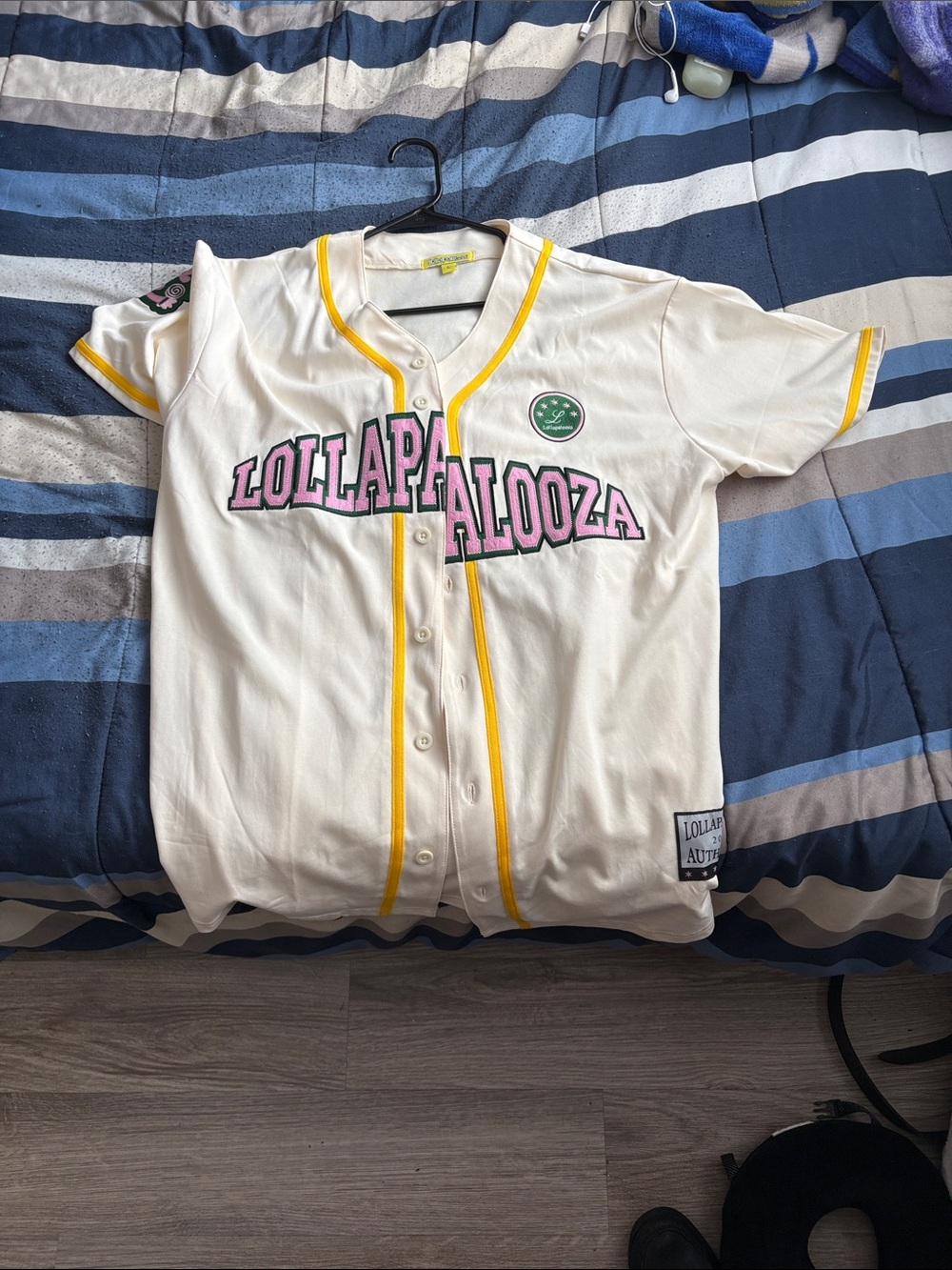 Lollapalooza White Baseball Jersey with Yellow Trim